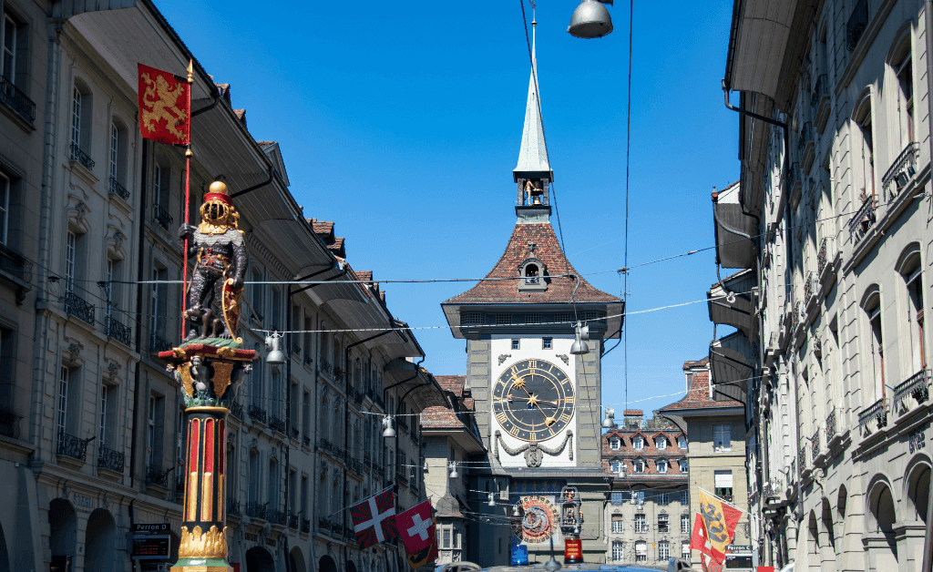 Zytglogge Clock Tower and Kindlifresserbrunnen Fountain in Bern, Switzerland