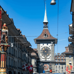 Zytglogge Clock Tower and Kindlifresserbrunnen Fountain in Bern, Switzerland